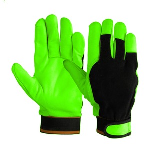 Gants de travail en cuir à doigts entiers, vert noir, antidérapants, pour l'extérieur, unisexes, fermeture à boucle et crochets, toutes saisons - Product Image 5