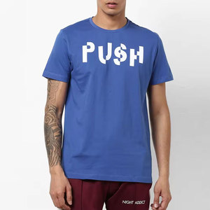T-shirt bleu à manches courtes pour homme 2026, col rond, coupe classique, en jersey de coton, décontracté, avec logo frontal - Product Image 1