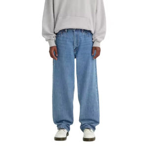 Jean en denim bleu pour homme, coupe droite, tissu extensible confortable et tendance, fermeture éclair, 5 poches, jean original pour homme. - Product Image 1