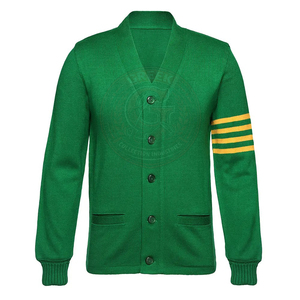 Suéter Verde para Hombre de Fraternidad o Hermandad, Cárdigan de Punto Acrílico de Manga Larga, Cuello en V, Color Sólido, Cierre de Botones, Ropa Universitaria - Product Image 1