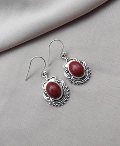 Boucles d'oreilles pendantes en jaspe rouge naturel et argent sterling 925 de haute qualité, bijoux tribaux bohèmes pour femmes, vente en gros OEM - Product Image 3