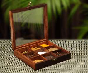 Mejor Precio en Artículos de Cocina para el Hogar, Molinillo de Especias y Sal, Caja de Especias de Madera con 7 Compartimentos, Caja de Especias Masala de Madera de Buena Calidad con Almacenamiento - Product Image 6