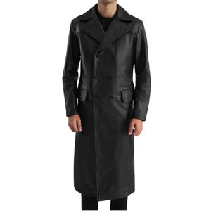 Abrigo de Cuero Negro de Doble Botonadura, Elegante, Duradero, Cálido, de Primera Calidad, Diseño Suave y Cómodo para Uso Diario Informal - Product Image 1