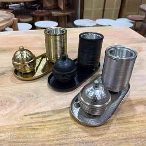 Ensemble de brûleur d'encens Bakhoor en acier inoxydable martelé moderne avec plateau - Product Image 3