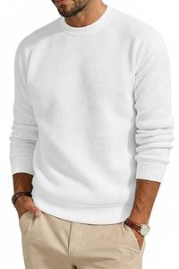Sudadera Digital Blanca con Forro Polar Tipo Waffle, Manga Larga, para Hombre, Mezcla de Algodón y Poliéster, Transpirable, Cuello Redondo, Estilo Pullover, Corte Regular - Product Image 3