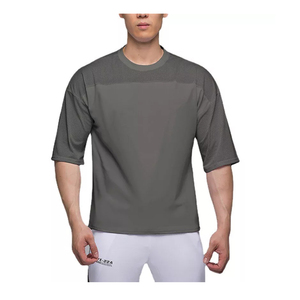 เสื้อยืดผ้าเจอร์ซีย์ตาข่ายสีดำและผ้าอินเตอร์ล็อค ดีไซน์หนา ออกแบบตามสั่ง OEM  แบบซับลิเมชั่น ไหล่ตก สำหรับผู้ชาย - Product Image 4