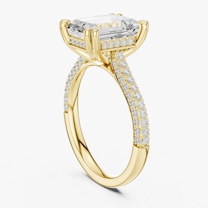 Anillo de Compromiso con Diamante Cultivado en Laboratorio, Corte Esmeralda de 2.85 Ct, Oro Amarillo de 9K, Banda Doble Pavé, Joyería OEM al por Mayor - Product Image 6