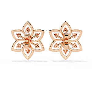 Boucles d'oreilles clous en or rose massif 10K 14K 18K avec diamants de laboratoire CVD en forme de fleur à 6 pétales, à visser - Product Image 4