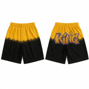 Pantalones Cortos Degradados Amarillos y Negros para Hombre con Estampado de Purpurina, Cintura Elástica, Estilo Casual Urbano, Transpirables, de Poliéster - Product Image 1