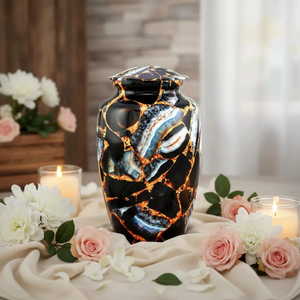 Handcrafted Marble Finish Cremation Urn Adult Ashes <b>Memorial</b> <b>Vase</b> Metal Keepsake Urn Custom Design - Product Image 2