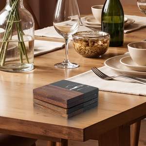 Juego de posavasos de mármol y madera de acacia, aptos para cocinas y oficinas, ideales para regalo (cuadrados negros) - Product Image 2