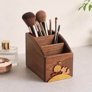 Organisateur de papeterie en bois fait main, porte-accessoires de bureau en bois pour usage quotidien, porte-stylos décoratif en bois à grain naturel - Product Image 2