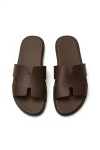 Sandales à enfiler en cuir pour hommes, avec semelle en caoutchouc antidérapante, confortables et douces, pour l'intérieur et l'extérieur - Product Image 4