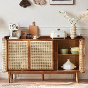 Handmade Natural Wood Sideboard <b>Cabinet</b> Solid Wood Storage Unit <b>Rustic</b> Wooden Buffet for Dining Room Living Room Home Furniture - Product Image 5