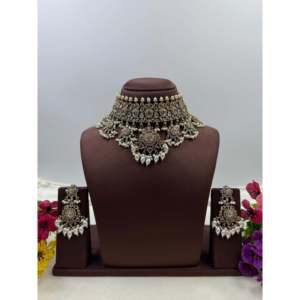 Indian Ethnic Victorian Premium Gold Plated Bridal Choker Set - Product Image 5