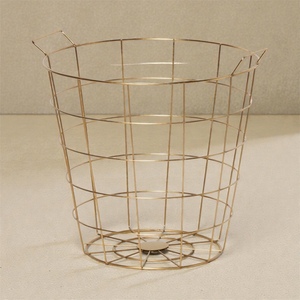 Modern Metal <b>Wire</b> <b>Storage</b> <b>Basket</b> With Handles Circle Shape Multi Purpose Neatening Organizer Gold Finish - Product Image 2
