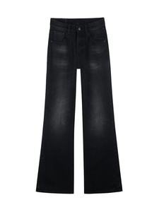 Pantalon en jean évasé taille haute, bleu délavé moyen, longueur intégrale, en coton, style décontracté, fermeture boutonnée, coupe classique, couleur unie, tissu tissé - Product Image 6
