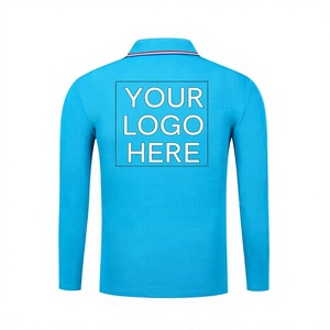 Men's Navy Long Sleeve Polo Shirt Knitted Cotton Breathable Custom Logo Print Casual Wear - Product Image 5
