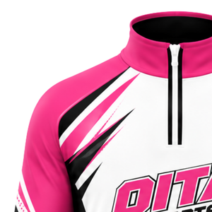 เสื้อแจ็คเก็ตสปอร์ตสีชมพูร้อน ขาว ดำ แบบซิป ¼  แขนยาว สำหรับฝึกซ้อมกีฬา วิ่ง  ชุดทีม  ออกแบบได้ตามต้องการ  ทรงสวย คอตั้ง - Product Image 3