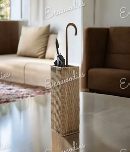 Porte-parapluie moderne en osier, forme rectangulaire, type sur pied, panier de rangement écologique pour salon, design minimaliste - Product Image 5