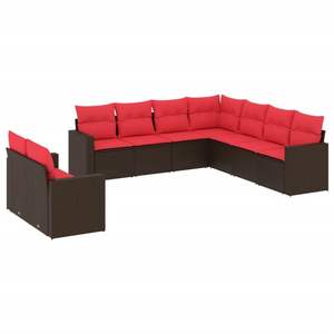 ชุดโซฟาลานบ้านหวายโพลีสีน้ำตาล 9 ชิ้นพร้อมชุดเบาะรองนั่งในสวน - Product Image 2