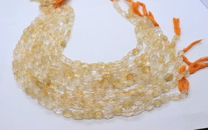 Perles ovales en citrine naturelle sculptées à la main, 8-12 mm, perles de pierre précieuse citrine, 13 pouces, perles ovales en citrine sculptées pour la création de bijoux - Product Image 2