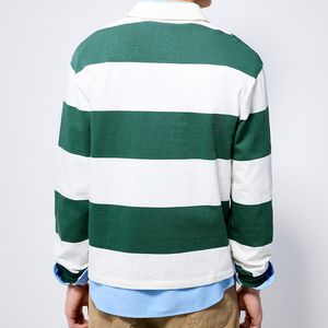 Polo de rugby brodé surdimensionné de haute qualité avec logo personnalisé, manches longues, rayé, style streetwear, en coton - Product Image 3