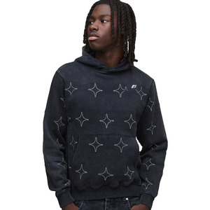 Heavyweight Cotton Fleece Rhinestone Hoodies Custom Star Pattern Hoodies Acid Washed Vintage <b>Pullover</b> Street Wear <b>Men</b> Hoodies - Product Image 1