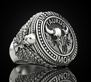 925 Sterling Silver Black Oxidized Taurus Memento Mori Bull <b>Skull</b> <b>Ring</b> - Product Image 2