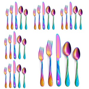 Ensemble de couverts en métal plaqué arc-en-ciel, vaisselle élégante pour fêtes, finition miroir haute brillance, passe au lave-vaisselle - Product Image 2
