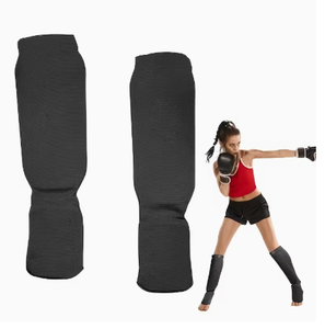 Espinilleras Negras de Spandex con Cierre de Velcro para Adultos, Protección Ligera, Protectores de Piernas Deportivos, Espinilleras de MMA, Sanda - Product Image 1