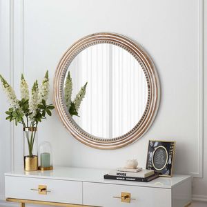 Miroir mural rond en bois rustique de 23,62 pouces avec perles décoratives style ferme pour salon et chambre à coucher - Product Image 1