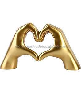 รูปปั้นมือท่าทางรูปหัวใจ-รูปปั้นนิ้วทองตกแต่งบ้านตุ๊กตาสไตล์โมเดิร์นเครื่องประดับตกแต่งสำหรับห้องนั่งเล่น - Product Image 1