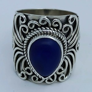 <b>Lapis</b> <b>Lazuli</b> <b>Ring</b> 925 Sterling Silver Handmade Boho Statement Promise Jewelry for Women Natural Pear Shape Gemstone Jewelry - Product Image 3