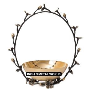 Gold Plated Metal Chocolate Bowl Handcrafted <b>Decorative</b> Serving Basket With <b>Twig</b> Handle For Wedding Centerpiece & Holiday Party - Product Image 4