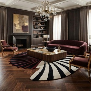 Alfombra de Lujo con Diseño Abstracto en Negro, Borgoña y Crema, Patrón Espiral Moderno, Alfombra de Diseño Elegante para Sala de Estar, Dormitorio, Decoración del Hogar - Product Image 5