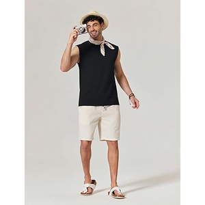 Men's Summer Sleeveless Sports Casual Loose Solid Color Knitted Vest Sweatshirt Breathable Polyester/Cotton TANK TOP - Product Image 6