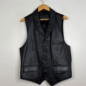 <b>Men's</b> Genuine Leather <b>Vest</b> <b>Black</b> Sleeveless Waistcoat Classic Fit With Buttons And Pockets For TV Movie Costumes - Product Image 1