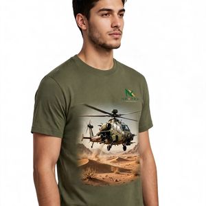 Camiseta Unisex NEXTEX con Estampado de Helicóptero, Verde Oliva, Algodón Suave, Cuello Redondo, Informal - Product Image 2