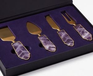 <b>Cheese</b> <b>Knife</b> <b>Set</b> With Purple Stone Handles Gold Finish Stainless Steel Blades Durable Kitchen Utensils For <b>Cheese</b> Serving - Product Image 5