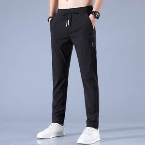 Glace soie hommes pantalons 2023 été nouveau noir gris mince affaires pantalons décontractés en plein air élastique respirant jambe droite pantalons de survêtement- - Product Image 2