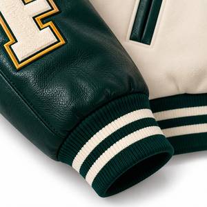 Chaqueta Varsity Verde Crema para Hombre BFIT, con Parches de Letras, Botones a Presión de Chenilla, Estilo Vintage, para Invierno - Product Image 4