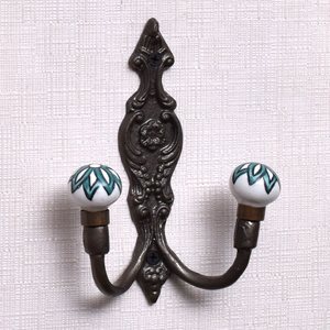 Vintage Cast Iron Double <b>Wall</b> Hook Green Floral Ceramic Hook Antique Coat Hanger for Hat Bags <b>Clothes</b> Heavy Duty <b>Wall</b> Hook - Product Image 1
