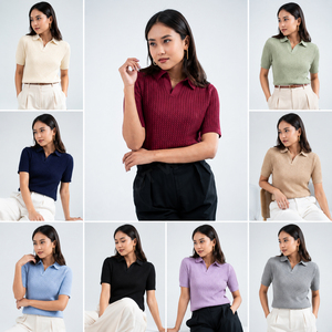 Polo de Punto Trenzado al por Mayor para Hombre y Mujer, Manga Corta, Color Sólido, Informal, para Todas las Temporadas, Directo de Fábrica - Product Image 1