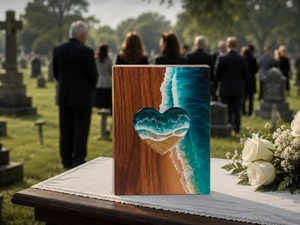 Ocean Wave American Style Wooden Cremation Urn for Human Ashes-Handmade Heart <b>Memorial</b> <b>Box</b> Durable & Eco-Friendly - Product Image 6