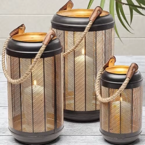 Cylinder Iron <b>Lantern</b> With Leaf Cutout Design For Home Decoration Portable Candle Holder <b>Set</b> - Product Image 4