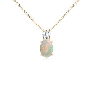 2026 Top Selling IGI Certified 14K <b>Solid</b> <b>Gold</b> Oval Cut Opal Solitaire <b>Pendant</b> with Diamond Two Stone Everyday Wear Necklace ODM - Product Image 1