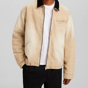 Veste en sherpa beige pour homme, coupe classique, fermeture éclair, vêtement d'extérieur décontracté pour l'hiver avec poches, couleur unie, tissu tissé - Product Image 5
