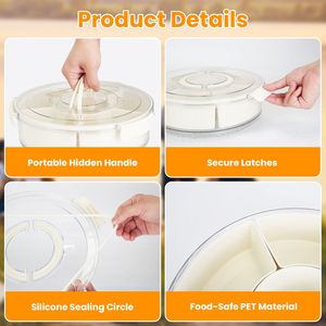 2 Pezzi Contenitore Girevole a 360 Gradi per Snack, Trasparente con 6 Scomparti, Vassoio Divisorio con Coperchio e Manico, per Feste e Decorazioni da Tavola - Product Image 4
