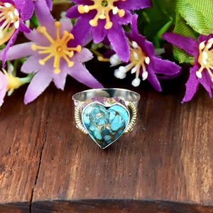 Bague en argent sterling 925 avec pierre précieuse naturelle turquoise bleue en forme de cœur, style bohème, bijoux fins faits à la main pour les fêtes - Product Image 3